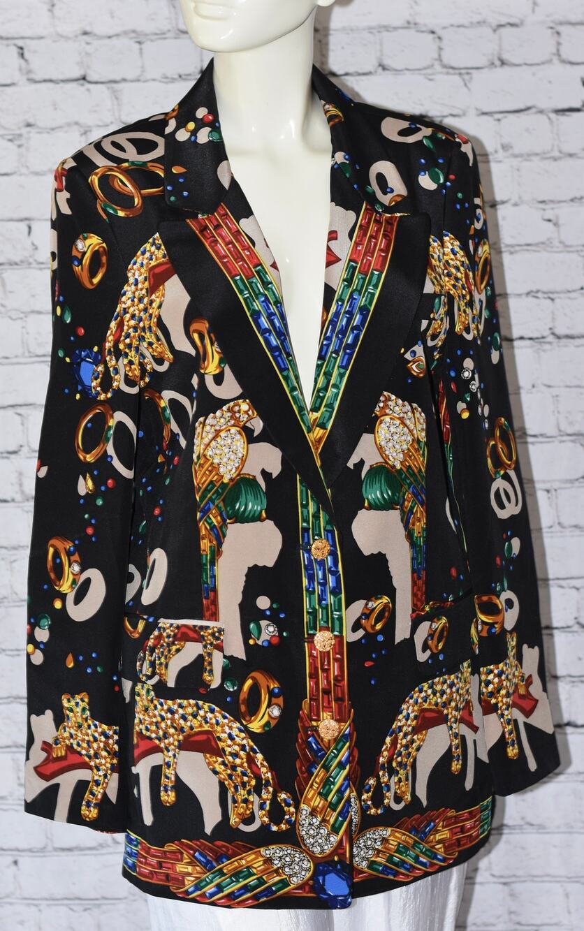 90's Runway Paolo Santini Silk Rare & Collectible Jewel Print Silk Jacket Size 8